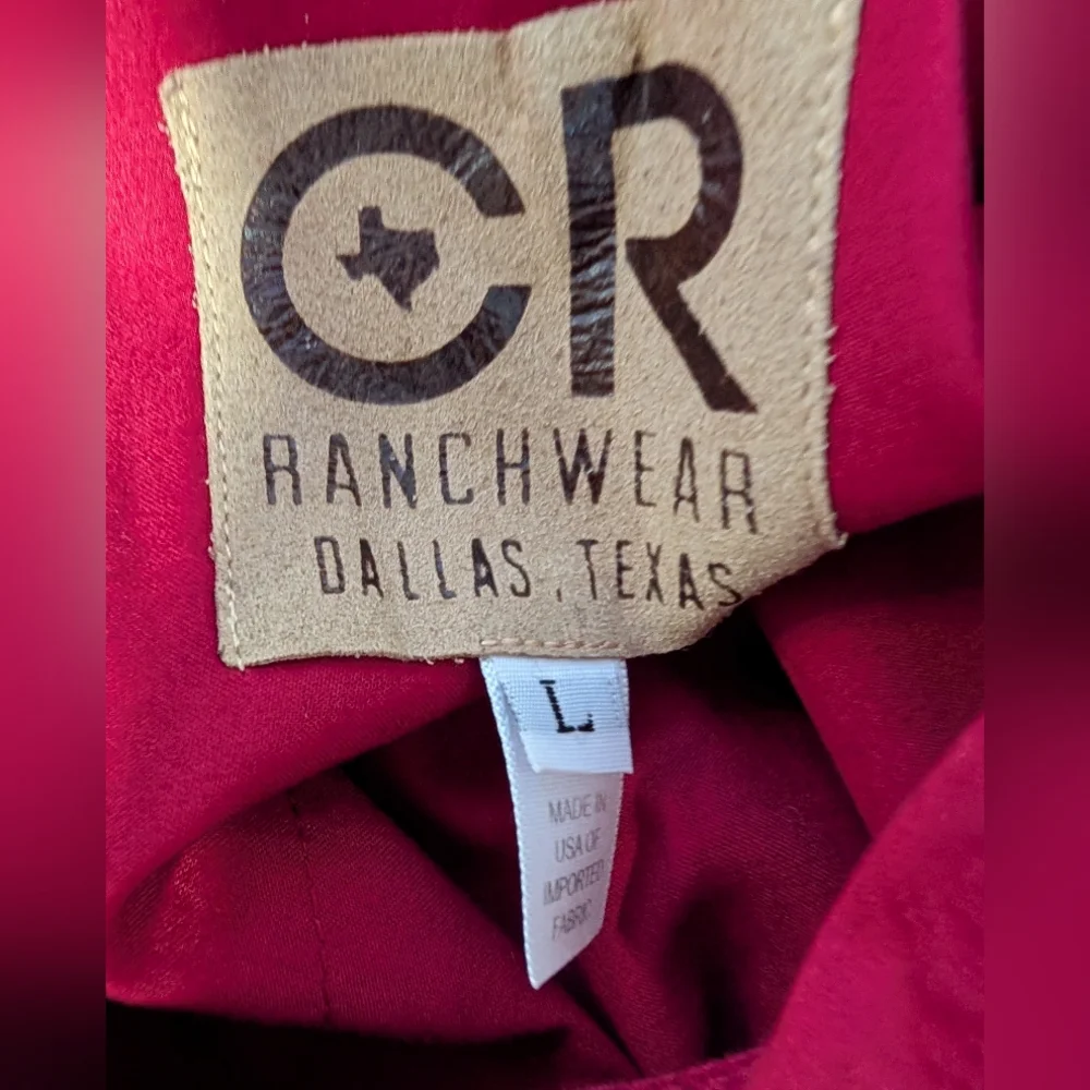 CR RANCHWEAR Long Sleeve Button-Up Shirt in Deep Berry With Tiny Crystal Sz L - Picture 2 of 11